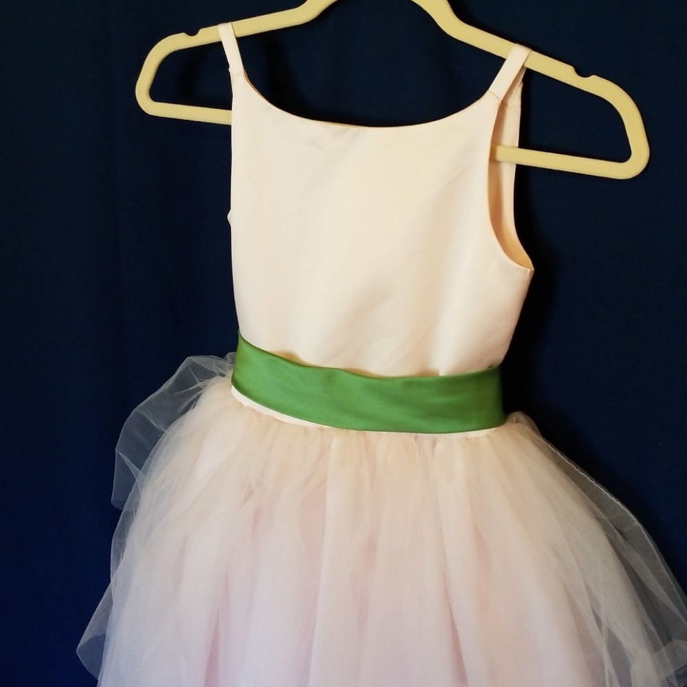 Pink satin and tulle girls party dress